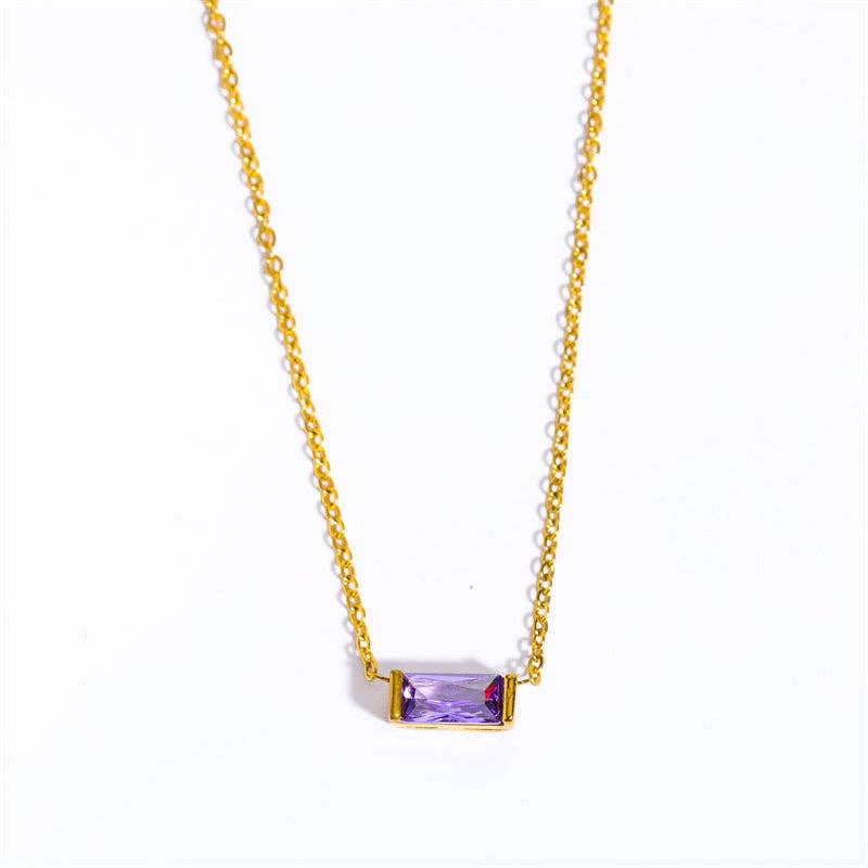 Perimade & Co. LLC - Wholesale Pendant/Charm Necklace - Rectangle Birthstone Charm Gold Necklace in Stainless Steel5
