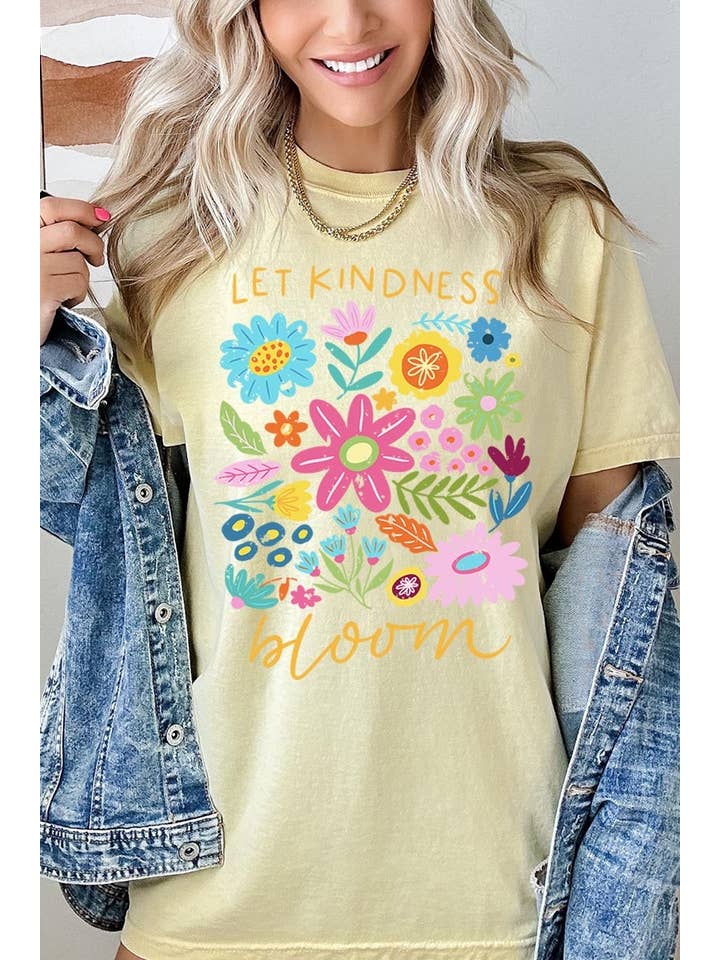 COLORBEAR - Wholesale T-Shirt (Graphic) - Women's - Let Kindness Bloom Floral Graphic Garment Dyed Tee10