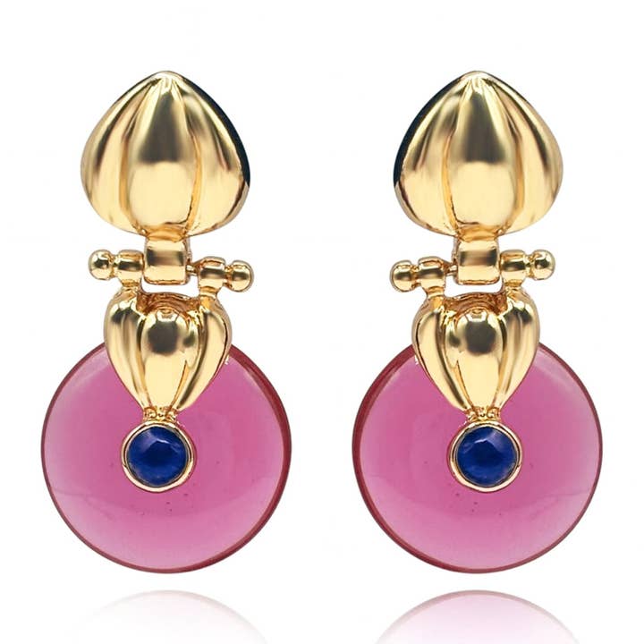 Gold Drop Earring With Pink Tourmaline Resin Drop for wholesale by Michael Nash Jewelry