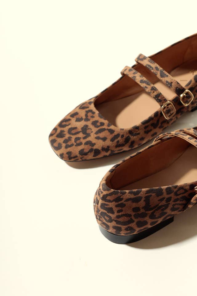 KMB Shoes - Wholesale Flats - Women's - CANDY LEOPARD - Double Strap Mary Jane Ballet Flats2