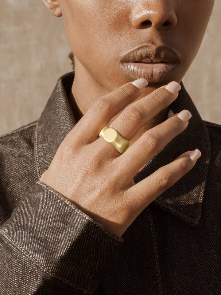 Golden Round Signet Ring for wholesale by RIIA