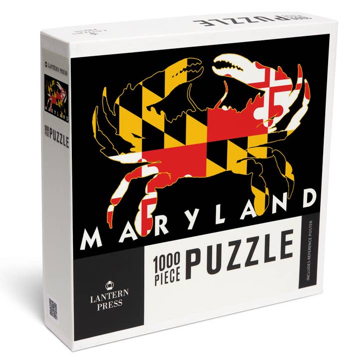 1000 PIECE PUZZLE Maryland, Crab Flag (Black w/ White Text) for wholesale by Lantern Press