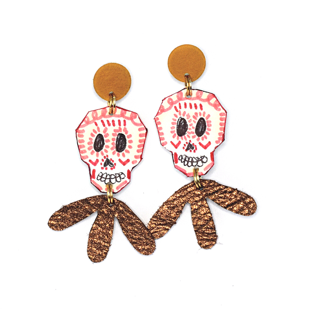 Pattern Gems - Wholesale Dangle Earrings - Long Sugar Skull Earrings0