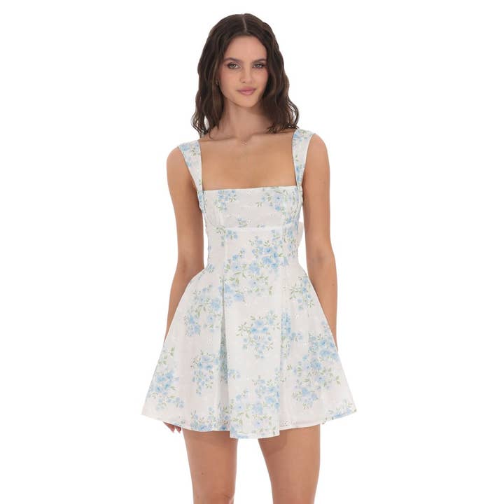 Lucy In The Sky - Wholesale Dress - Women's - Floral Eyelet Fit and Flare Dress in White