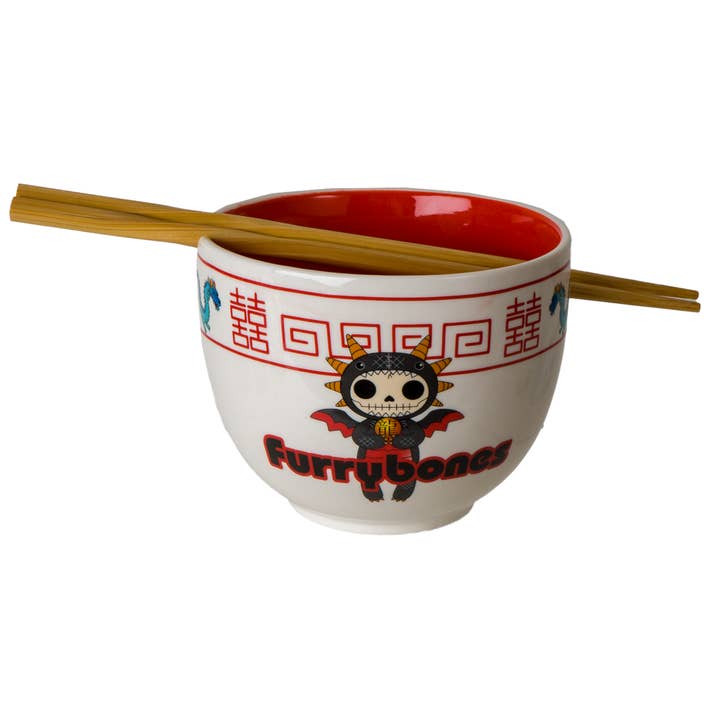 Urban Tokyo - Wholesale Bowl - 18oz 5"D Donburi Bowl With Chopsticks Set Furrybones (4/24)