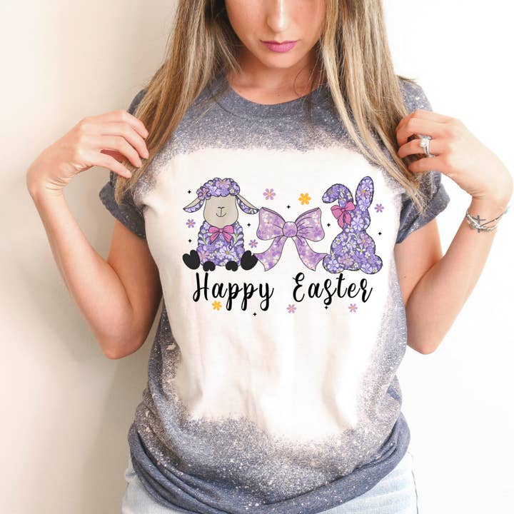 Happy Easter Bleached Easter Tee for wholesale by Hello Gorgeous Apparel