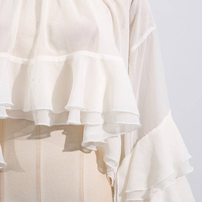 FurDecoration - Vente Chemisier – femme - Haut à manches longues avec bordure en dentelle ajourée5