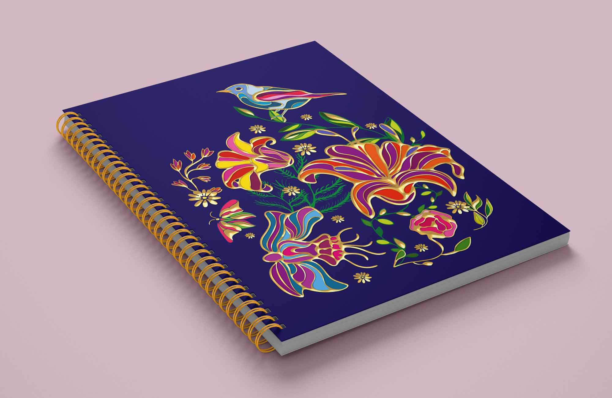 Oditti - Wholesale Notebook - Gold Foil Floral Bird A5 Notebook1