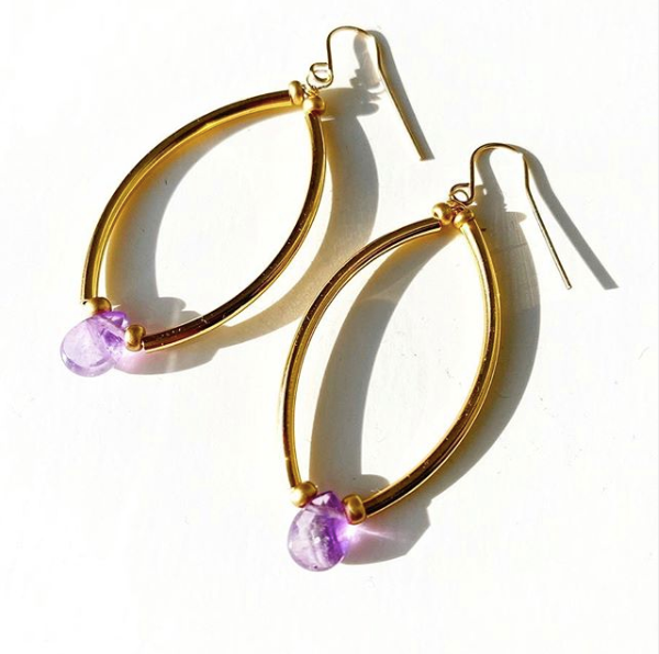 crystal statement earrings beautiful faceted silver quartz earrings boho luxe earrings natural stone jewelry lavender quartz hoops
