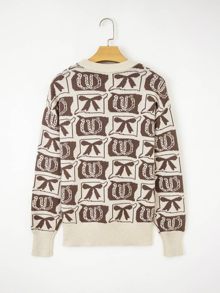 Aapparella - Wholesale Knit Sweater - Women's - Bows & Horseshoes Fashion Western Pattern Sweater | S-4X10