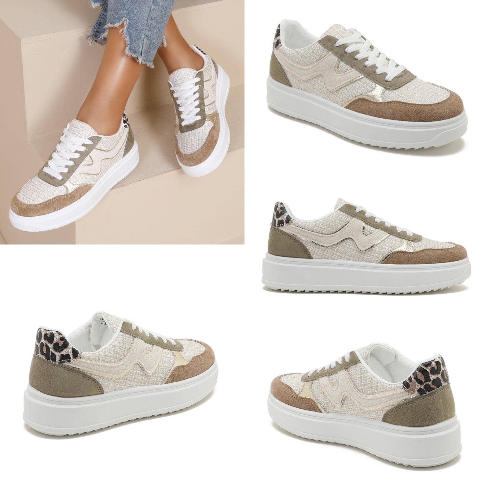 No Doubt Shoes - Vendita all'ingrosso Sneakers di tendenza - Donna - Sneakers donna con suola spessa e dettagli a contrasto con lacci3