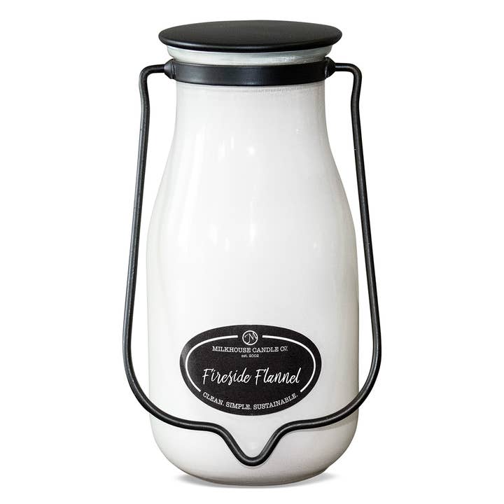 Milkhouse Candle Company - Wholesale Jar/Filled Candle - 14 oz Milkbottle Candle: Fireside Flannel