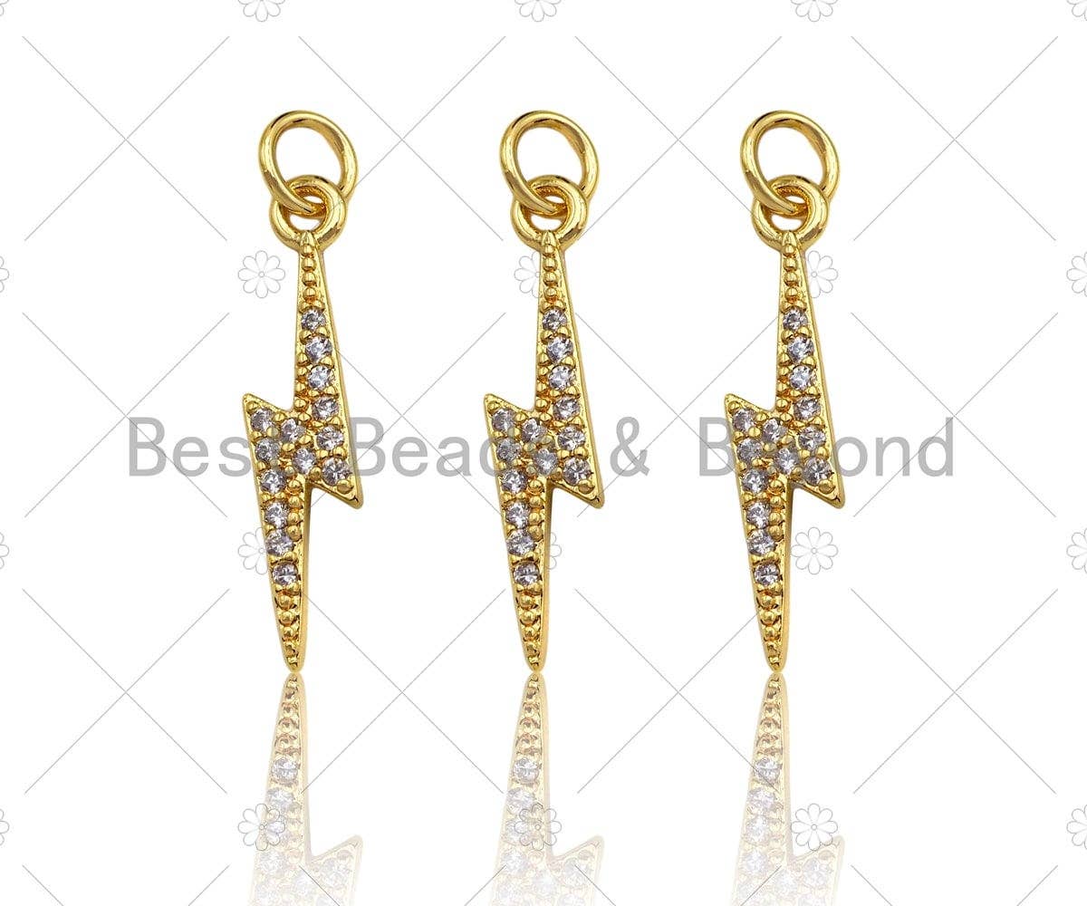BestBeads&Beyond - Vente Breloques/médailles personnalisées - CZ Micro Pave Lightning Shape Pendentif/Charm, Charm Zirconia Cubic, Collier Bracelet Charm Pendentif,4x20mm, Sku #LD22