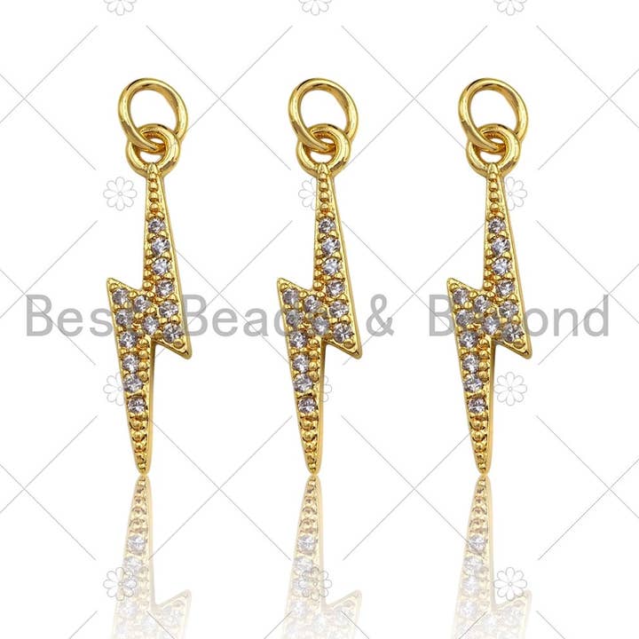 BestBeads&Beyond - Vente Breloques/médailles personnalisées - CZ Micro Pave Lightning Shape Pendentif/Charm, Charm Zirconia Cubic, Collier Bracelet Charm Pendentif,4x20mm, Sku #LD220
