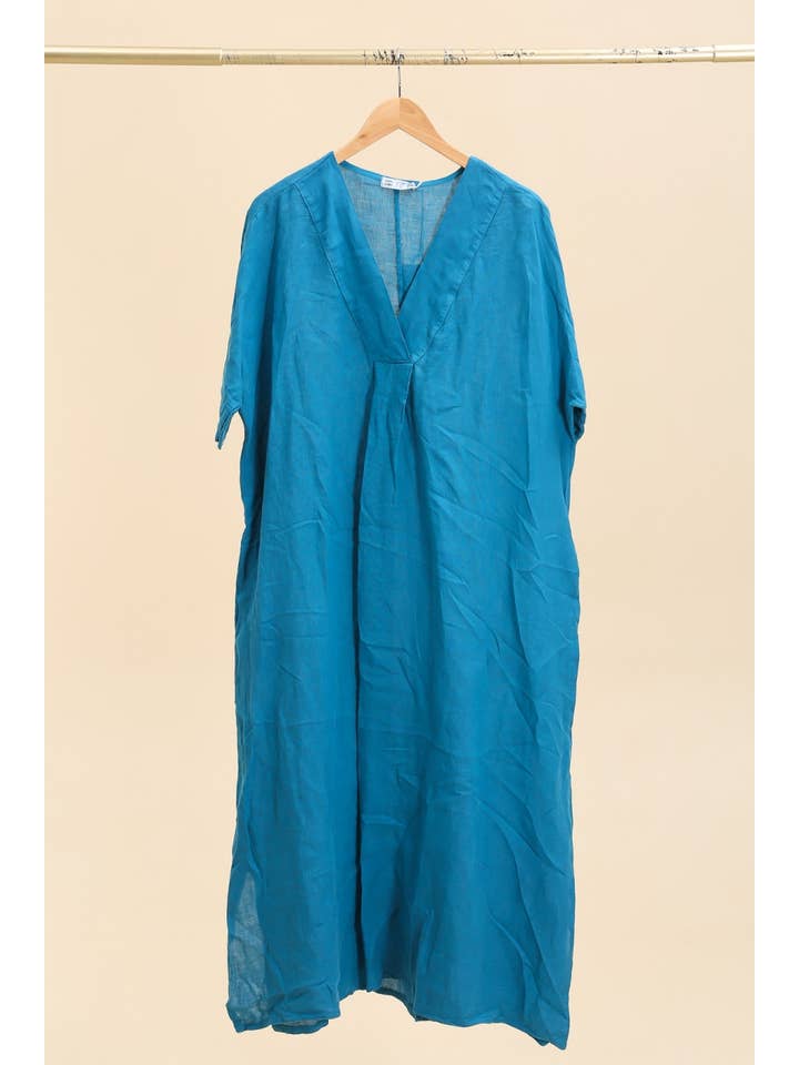 la maison des fibres naturelles - Wholesale Dress - Women's - Long dress v-neck 62733 100% linen36