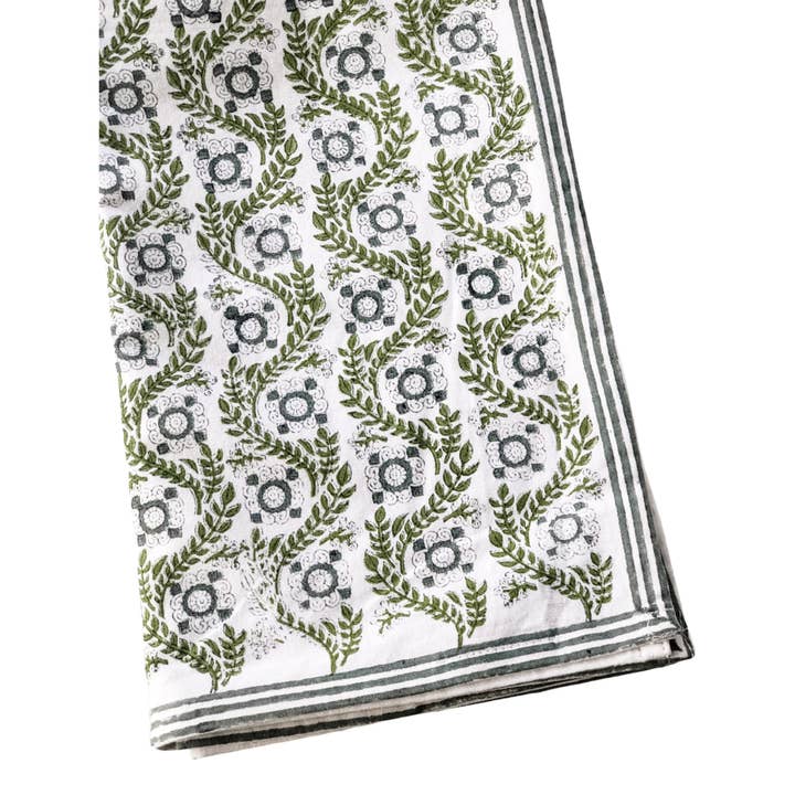 August Table - Wholesale Tablecloth - Villa Vaux Grand Tablecloth - Gray and Green1