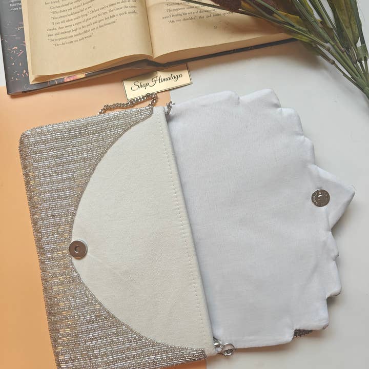 ShopHimalaya - Vente Pochette – femme - Pochette à Perles Argentée | Sac de Soirée Art Déco pour Mariée