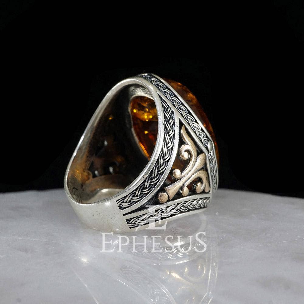 Ephesus Jewelry – Anel de cocktail/declaração por atacado – Anel de pedra âmbar prata esterlina7