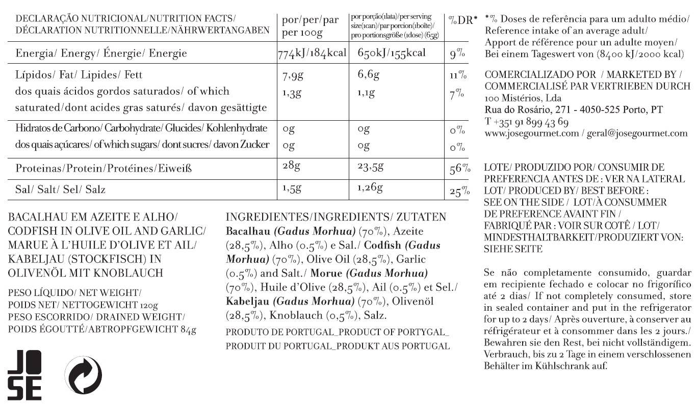 José Gourmet - Wholesale Tinned Fish - Jose Gourmet Codfish in Olive Oil and Garlic, 120g3