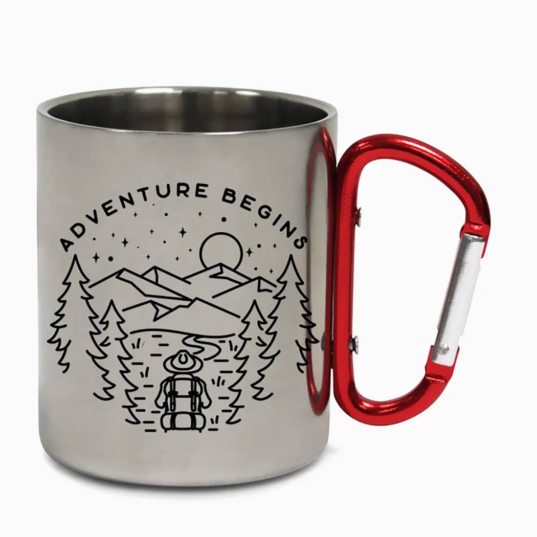 Explorers Mug Gift for Hikers Gift for Travelers Laser Engraved Mug Adventure Lovers Mug Carabiner Stainless Steel Personalized
