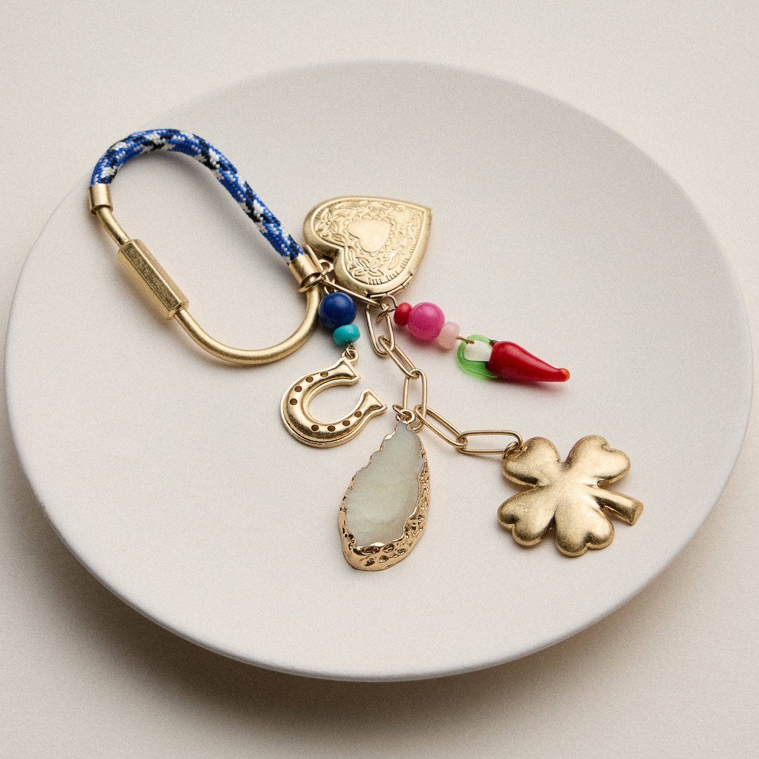 Frem - Wholesale Purse/Bag Accessory - Unisex - Lucky Bag Charm Keychain with Heart, Clover and Horseshoe