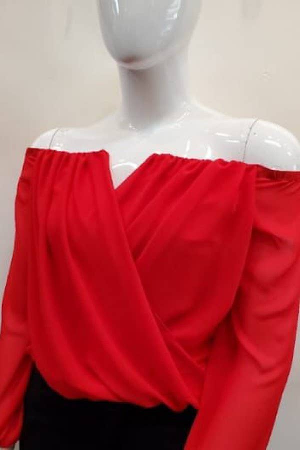 Curve Market - Wholesale Blouse - Women's - PLUS SIZE CHIFFON OFF THE SHOULDER SURPLICE TOP25