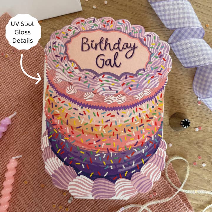 Two For Joy Illustration - Wholesale Birthday Card - Birthday Gal - Birthday Cake Shaped Greeting Card1