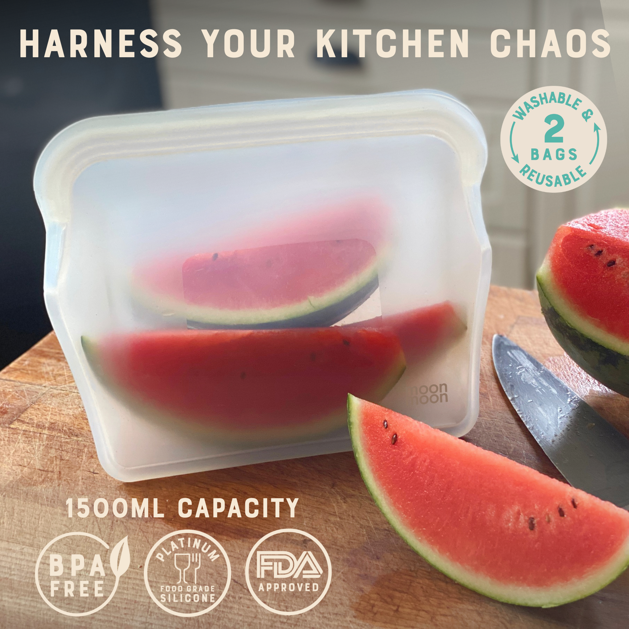 Moonmoon - Wholesale Food Storage Wrap/Bag - Reusable Silicone Food Bags | XL Stand Up Freezer Bags Clear1