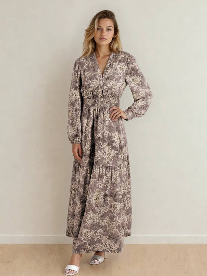 Robe Maxi à Imprimé Floral Brianna - Marron pour la vente par Indie & Co. | Women's Apparel