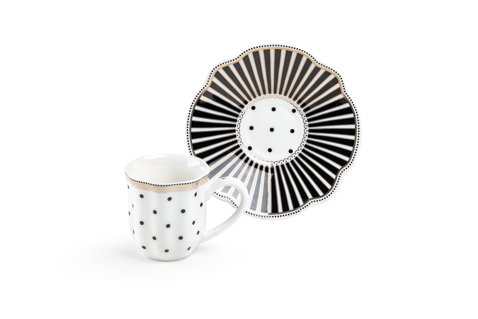 Grace Teaware - Wholesale Coffee/Tea Cup - Black Josephine Stripes Dots 2oz Demitasse Cups and Saucers3