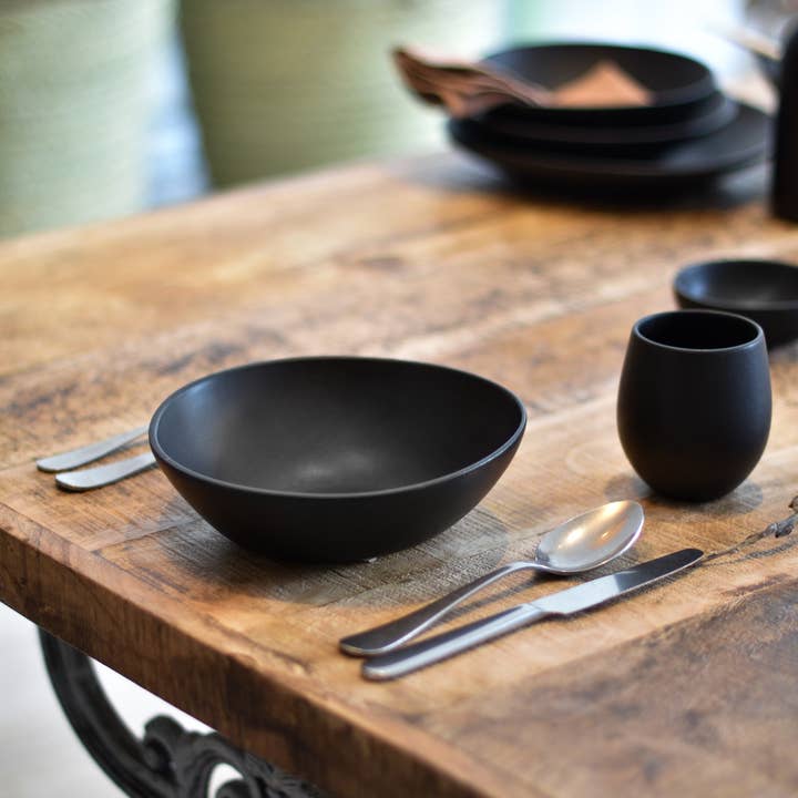 GHARYAN Stoneware & Olive Wood Tableware | Ships from USA - Wholesale Bowl - Handmade Stoneware Soup Plate | Dadasi 7.9"8