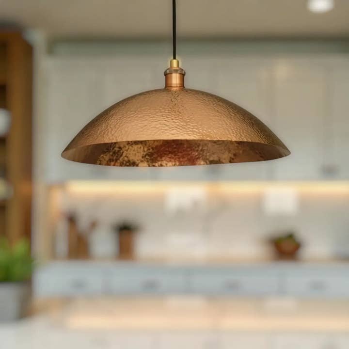 Hammered Copper Pendant Light for wholesale by AtlasPerles