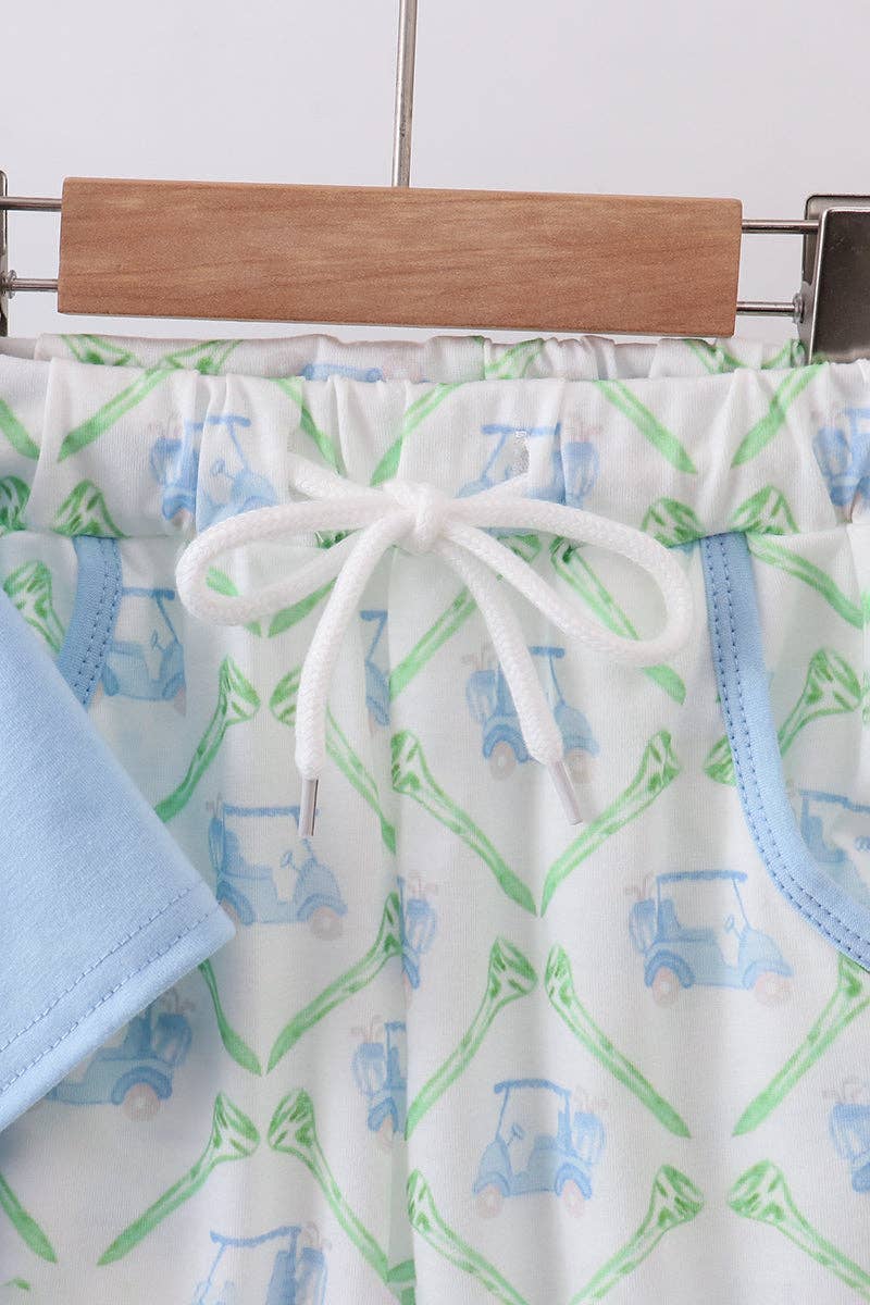 Aspen Rain Boutique - Wholesale Top & Pant Set - Kids - Blue golf cart embroidery pants set1