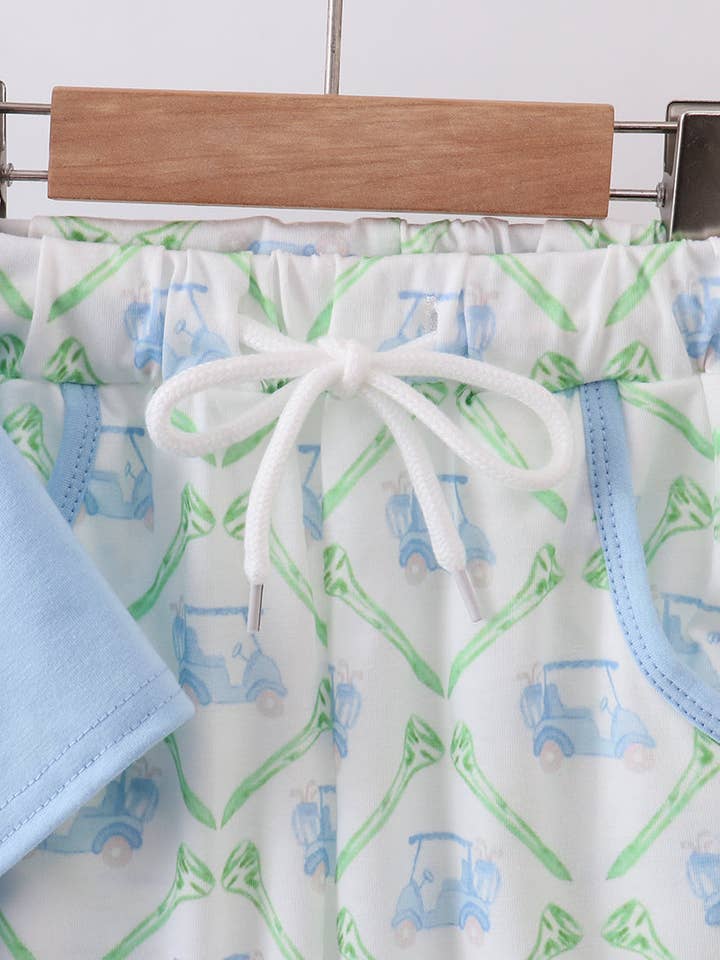 Aspen Rain Boutique - Wholesale Top & Pant Set - Kids - Blue golf cart embroidery pants set1