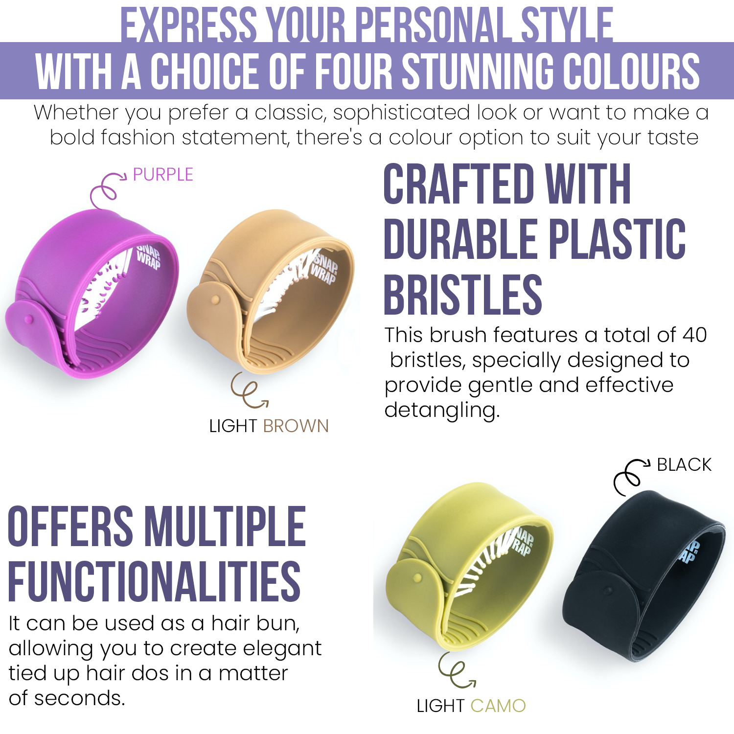 My Wholesale Warehouse - Wholesale Hair Brush/Comb - Glamza 'Snap N Wrap' 2 in 1 Hair Bun and Brush7