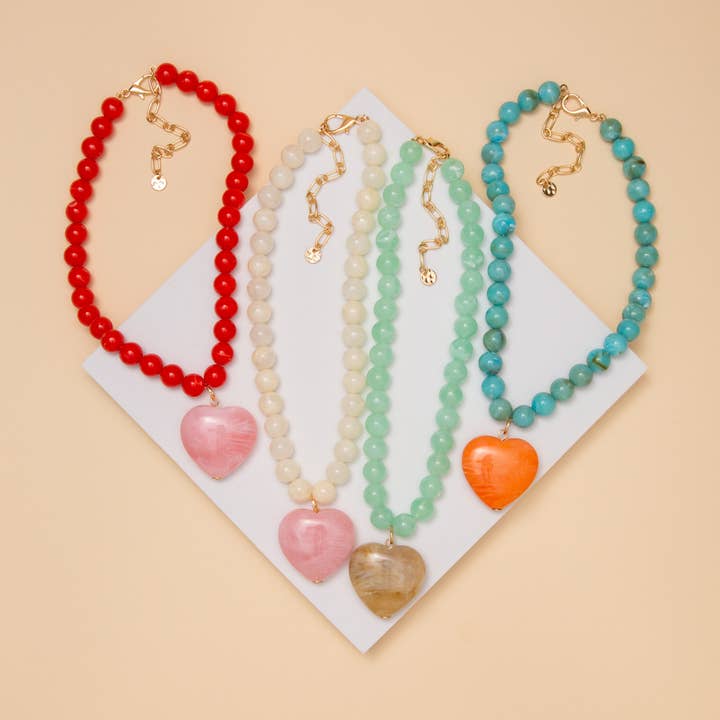 Heart Stone Beaded Necklace for wholesale by SP Sophia Collection