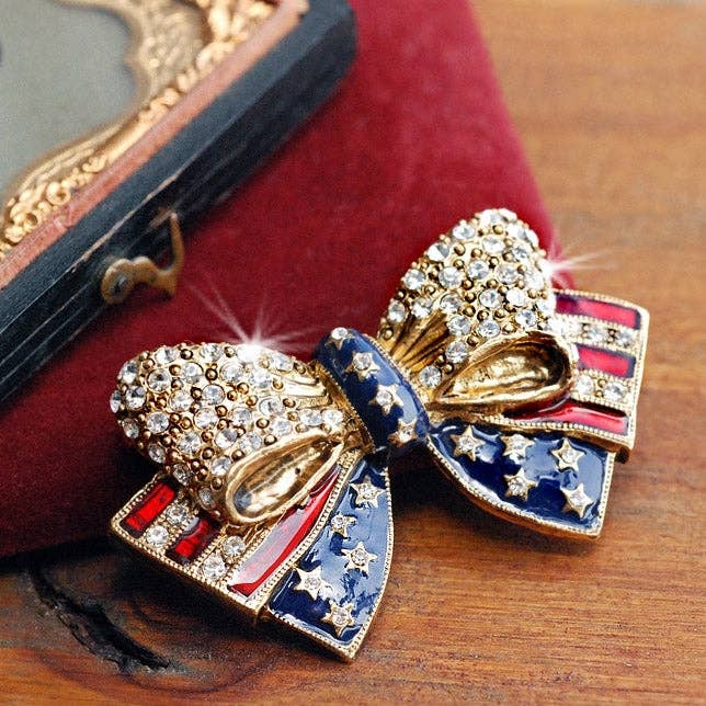 USA American Flag Bow Pin P1776 for wholesale by Sweet Romance Jewelry