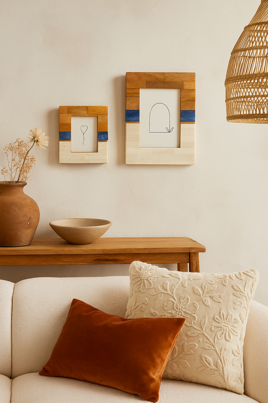 Matr Boomie Fair Trade - Wholesale Picture Frame - Kaveri Striped 5x7 Picture Frame - Carved Bone & Wood3