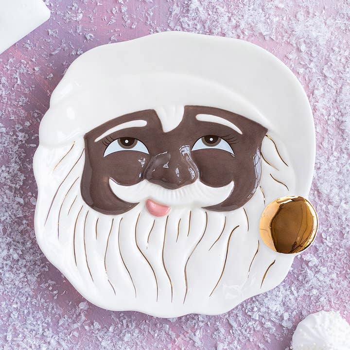 Glitterville Black Papa Noel Cookie Plate, Ceramic, 7" for wholesale by Glitterville