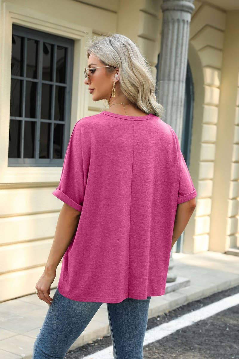 Lily Clothing - Wholesale T-Shirt - Women's - ROUND NECK SOLID COLOR SHORT SLEEVE LOOSE T SHIRT_CWTSTS028023