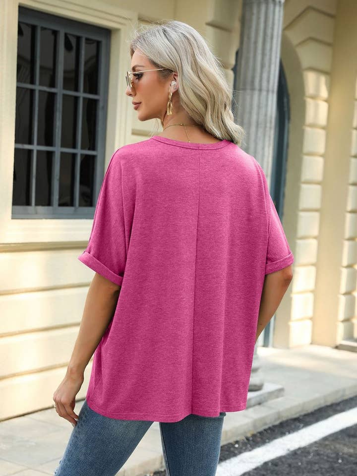 Lily Clothing - Wholesale T-Shirt - Women's - ROUND NECK SOLID COLOR SHORT SLEEVE LOOSE T SHIRT_CWTSTS028023