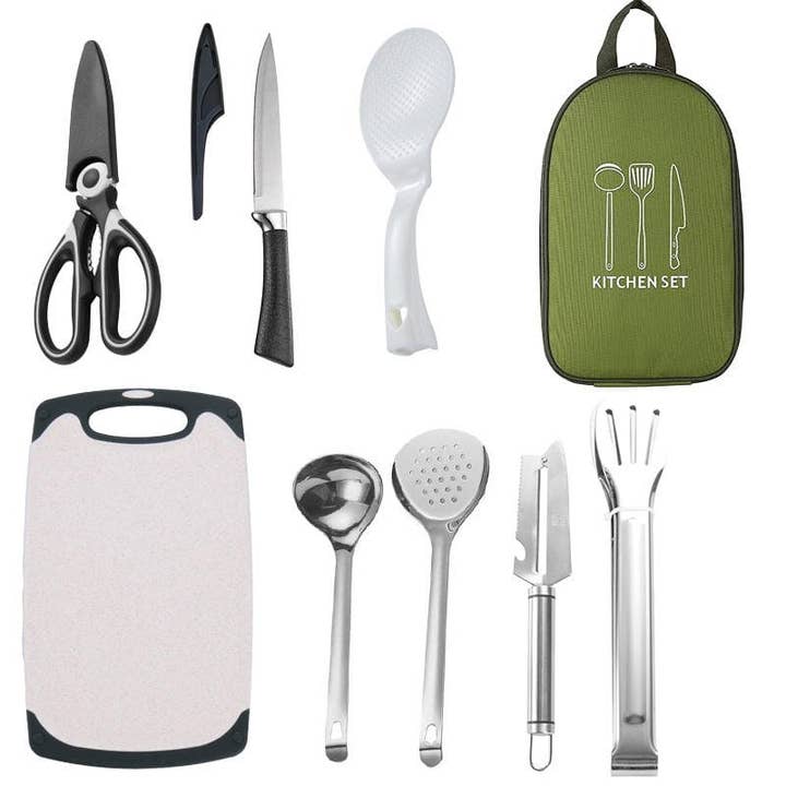 VIGOR - Wholesale Outdoor Grill Tools - Camping Utensil Set Camping Kitchen Set Cookware 11 Pcs Acc