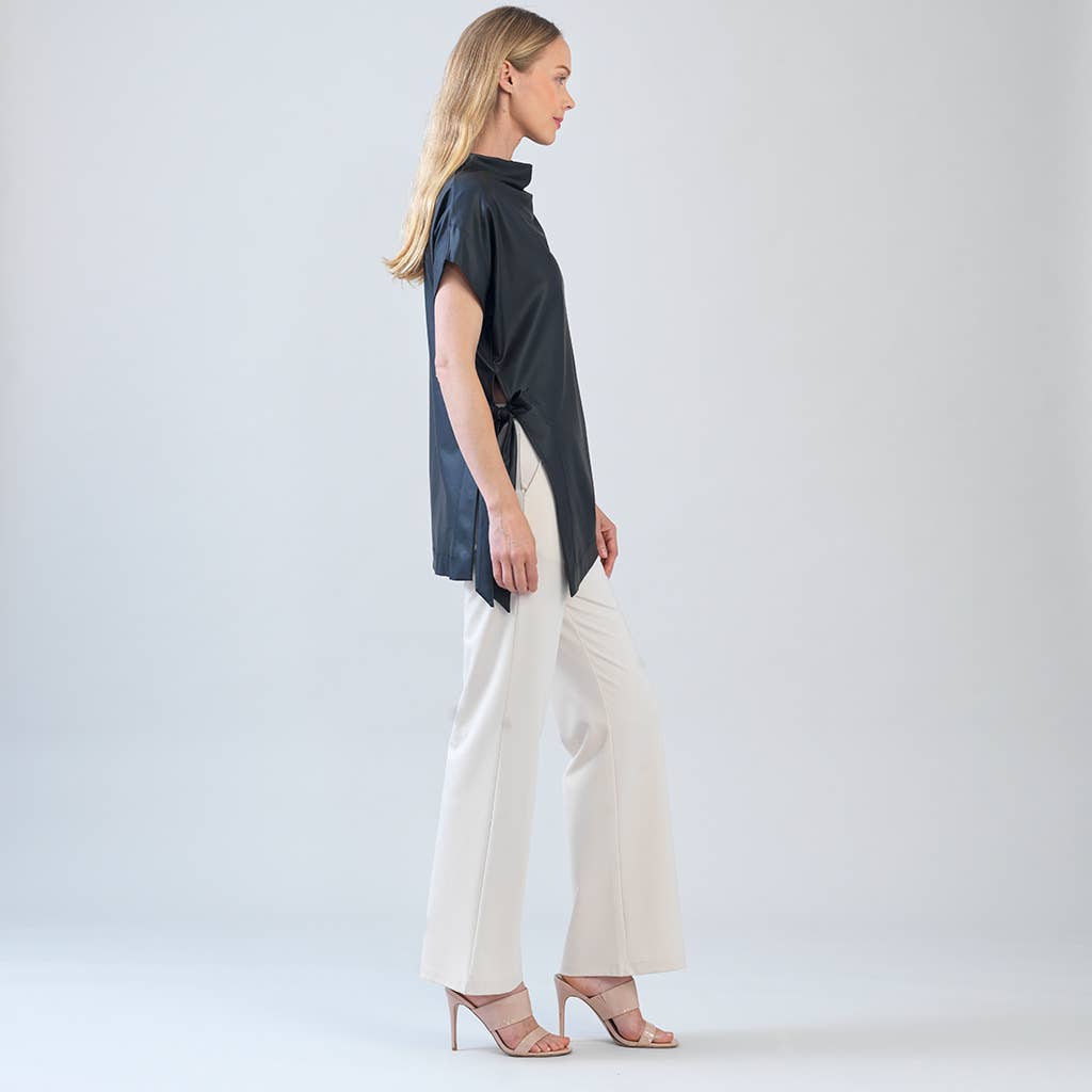 BLACK TU23LR - Liquid Leather ™ - Funnel Neck Side Vent Tie Tunic for wholesale on Faire2