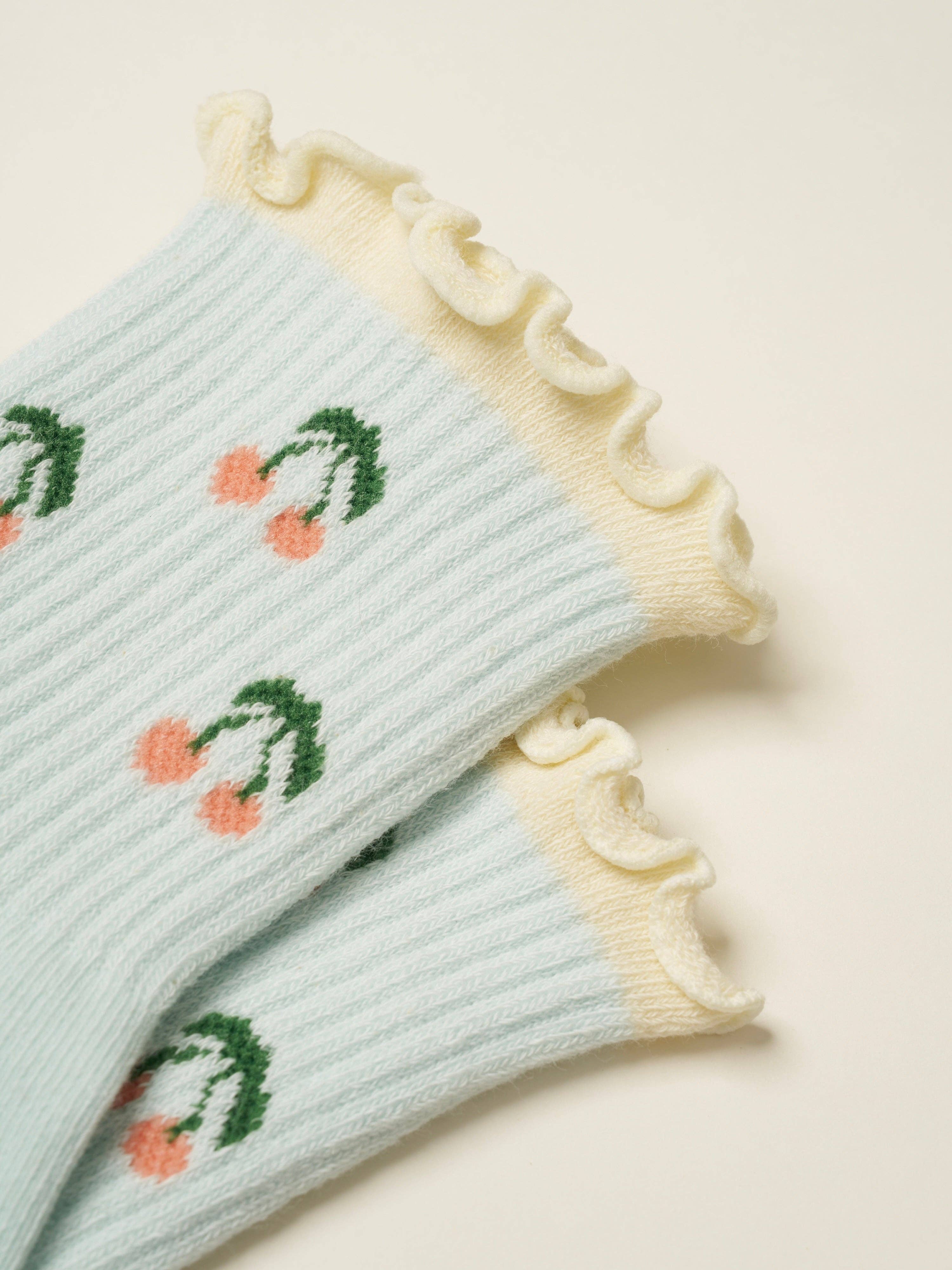 Effortless Club - Wholesale Socks - Women's - 🍒 Cherry Ruffle Grip Sock [Baby Blue], Pilates Socks4
