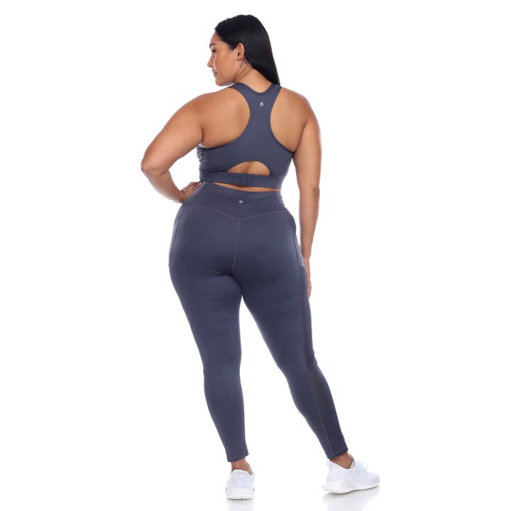 WHITE MARK - Wholesale Activewear Set - Women's - Plus Size Racer Back Sports Bra & Mesh Leggings Set6