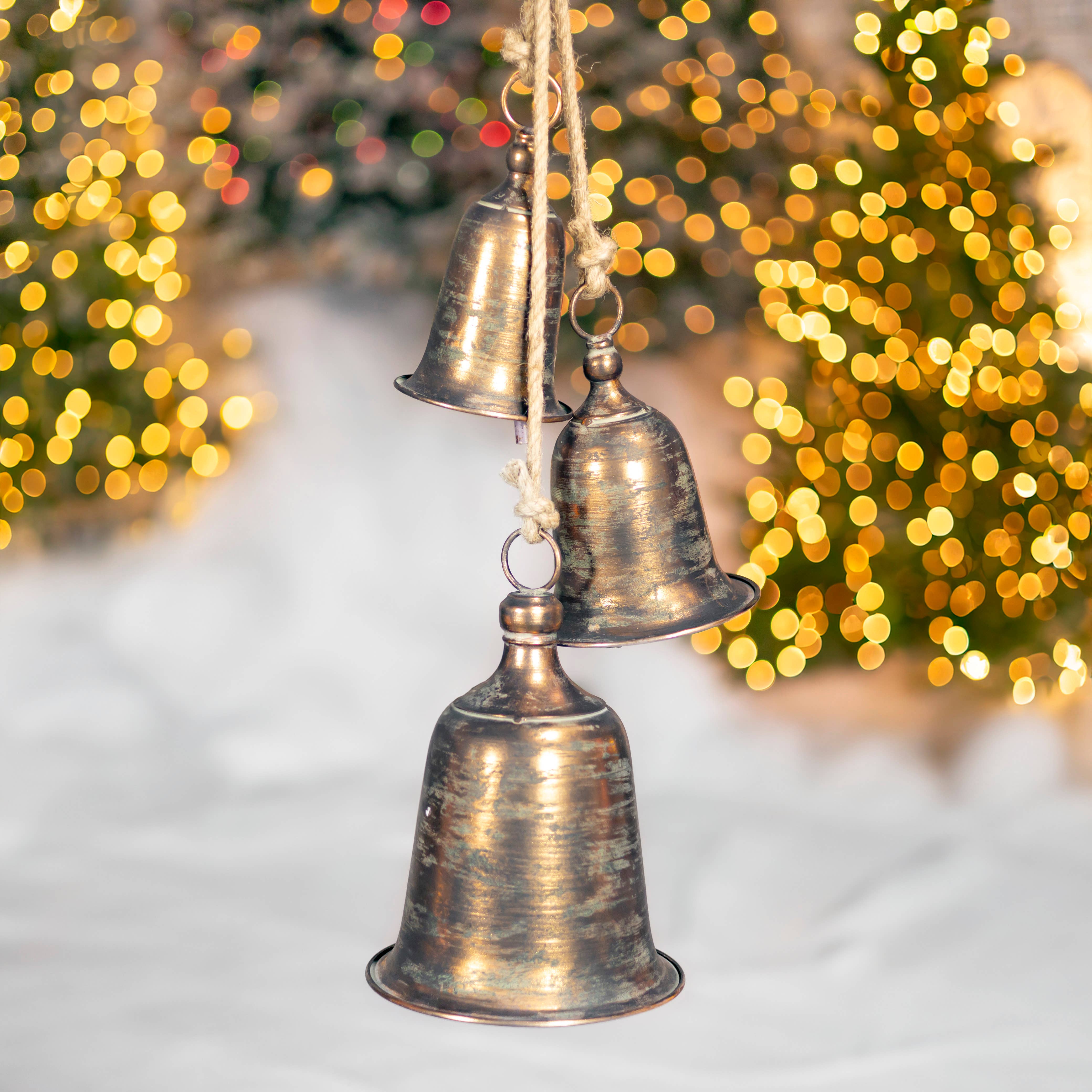 Zaer Ltd. International - Wholesale Christmas Decoration - "Blanfordia" Hanging 3-Piece Iron Bell Cluster - 7 Assorted6