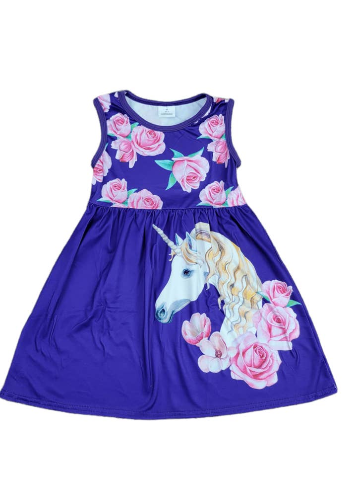 Lilla blomster enhjørning mælkesilke tankkjole for engroshandel hos Great Lakes Kids Apparel