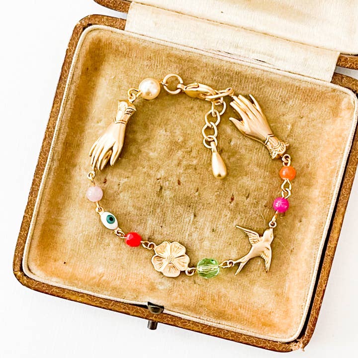 Nest Pretty Things - Wholesale Charm/Dangle Bracelet - Adjustable Evil Eye Charm Bracelet With Pearl And Beads