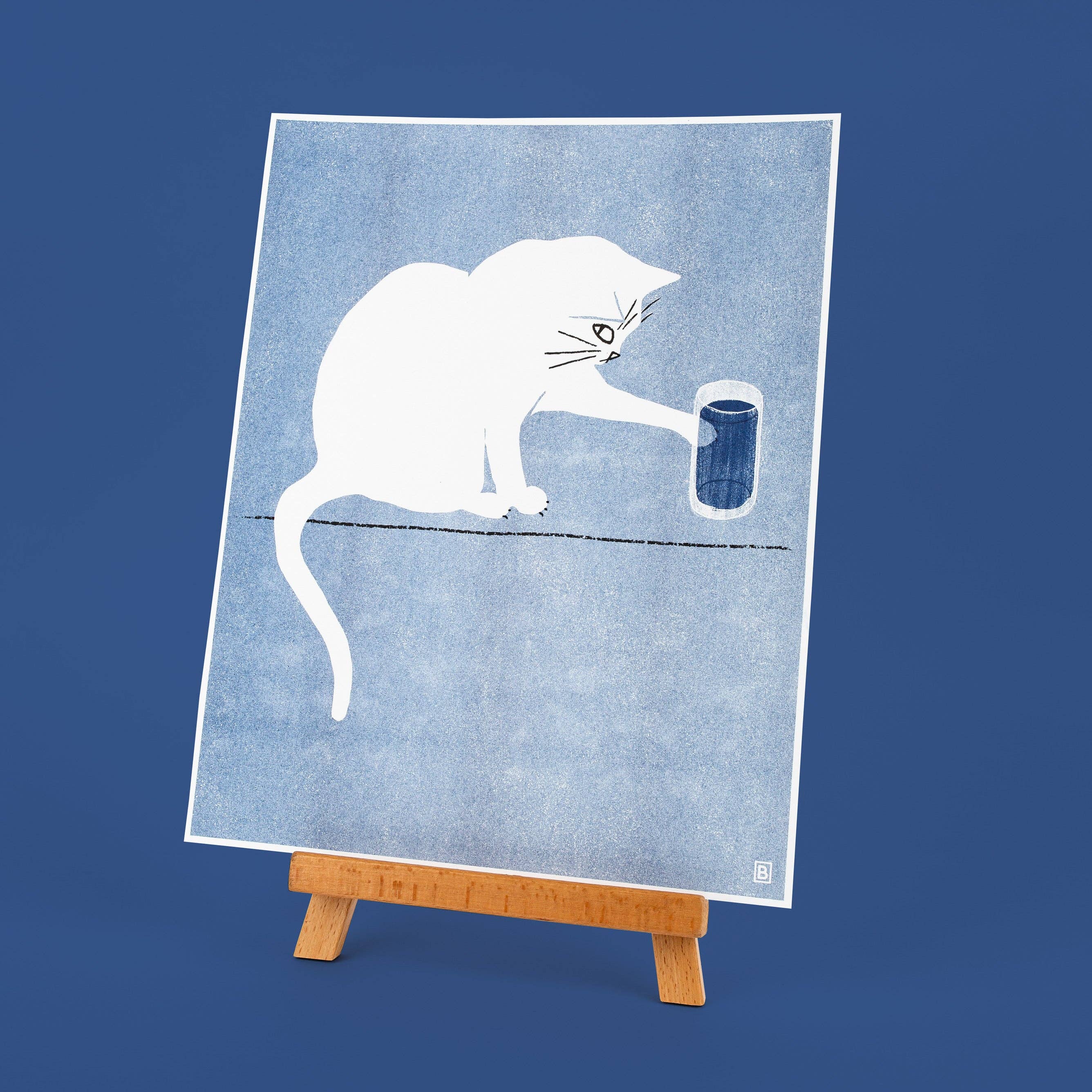 Bromstad Printing Co. - Wholesale Art Print - Water Glass Cat - Risograph Print2