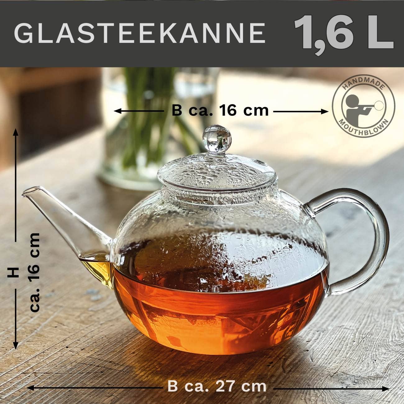 Creano – Engroshandel Tekande – Creano 1,6 liters glas tekande med fladt design2